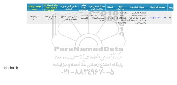 مناقصه عمومی, مناقصه  تکمیل مدرسه 