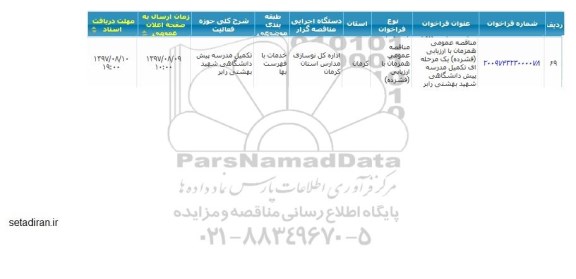 مناقصه عمومی, مناقصه تکمیل مدرسه پیش دانشگاهی