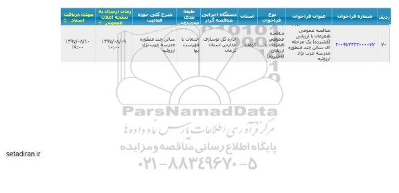 مناقصه عمومی,  سالن چندمنظوره مدرسه 