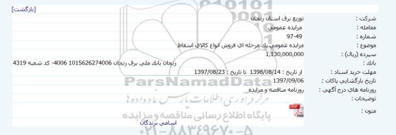 مزایده فروش انواع کالای اسقاط