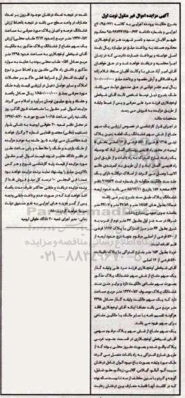 مزایده ،مزایده یک سهم مشاع از شش سهم ششدانگ یک قطعه زمین