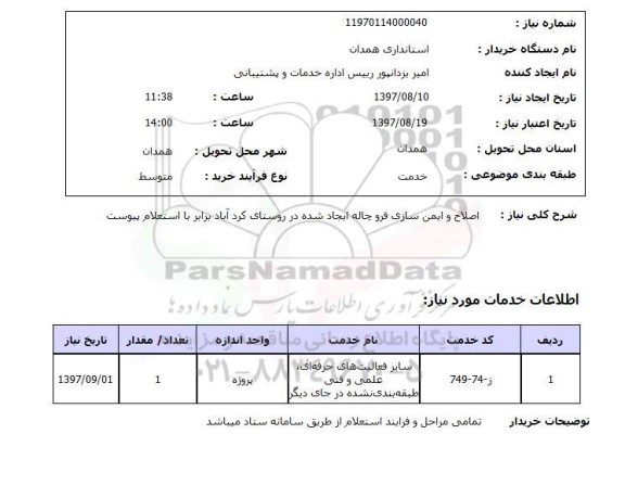 استعلام , استعلام اصلاح و ایمن سازی فرو چاله ....