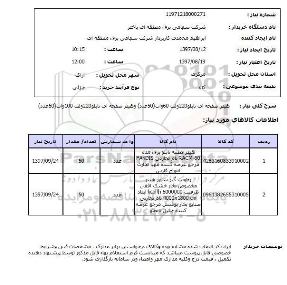استعلام ,استعلام هیتر صفحه ای تابلو 220 ولت