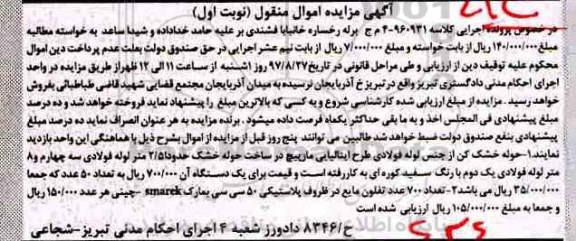 آگهی مزایده, مزایده حوله خشک کن از جنس لوله فولادی و ...