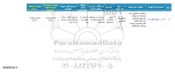 مناقصه ارتقا توسعه و تکمیل ایستگاه های هیدرومتری