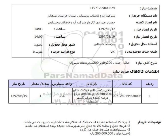 استعلام, صافی چدنی 200 و فلوتر 200