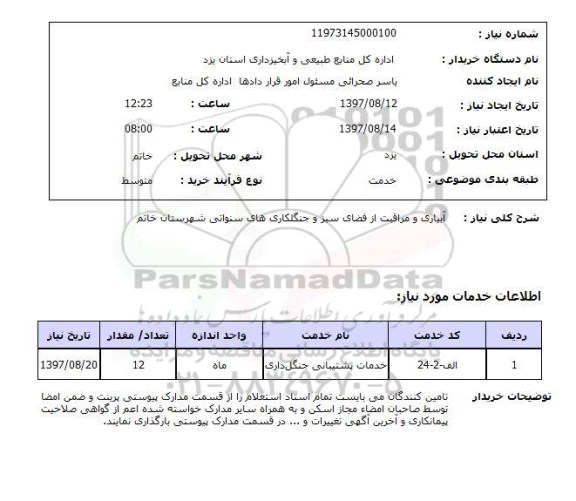 استعلام، استعلام آبیاری و مراقبت از فضای سبز و جنگلکاری