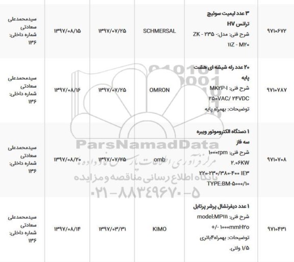استعلام، استعلام سه عدد لیمیت سوئیچ ترانس....