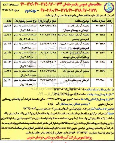 مناقصه ,مناقصه مجتمع آبرسانی ... نوبت دوم