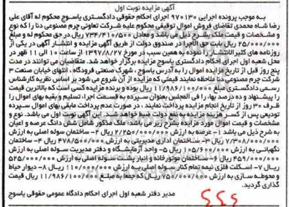 مزایده،مزایده ششدانگ عرصه و اعیان ملک