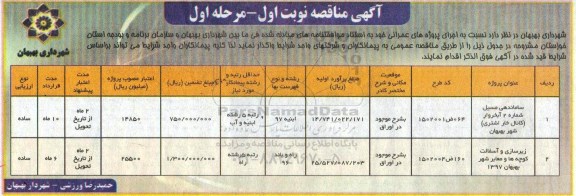 آگهی مناقصه عمومی, مناقصه ساماندهی مسیل شماره 2...