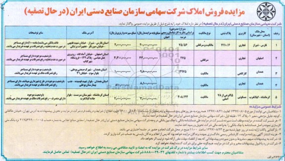مزایده , مزایده فروش املاک با کاربری تجاری و مسکونی و کارگاهی