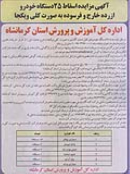 مزایده اسقاط 25 دستگاه خودرو