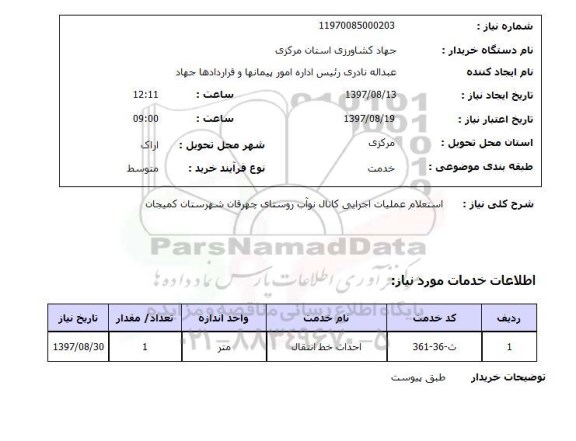 استعلام,عملیات اجرایی کانال آب