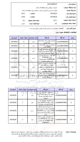 استعلام, استعلام صندلی، میز، کمد و ...