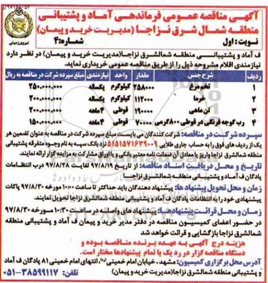 مناقصه ، مناقصه خرید تخم مرغ، خرما، تن ماهی، رب گوجه فرنگی و...