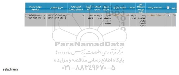 مزایده , مزایده اجاره پارکینگ
