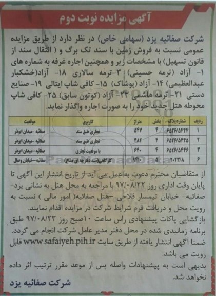 مزایده , مزایده فروش زمین، اجاره غرفه - نوبت دوم 