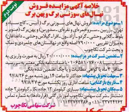 خلاصه آگهی مزایده , مزایده فروش نهال های سوزنی برگ و پهن برگ - نوبت دوم