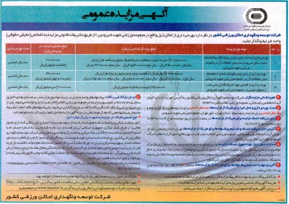 آگهی مزایده عمومی, مزایده بهره برداری از ده باب زمین تنیس روباز خاکی و ...