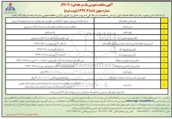 آگهی مناقصه عمومی , مناقصه حفاظت و حراست از اماکن ، اموال و تاسیسات نوبت دوم 