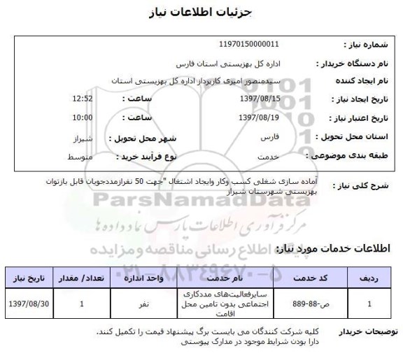 استعلام , استعلام آماده سازی شغلی کسب و کار و ایجاد اشتغال