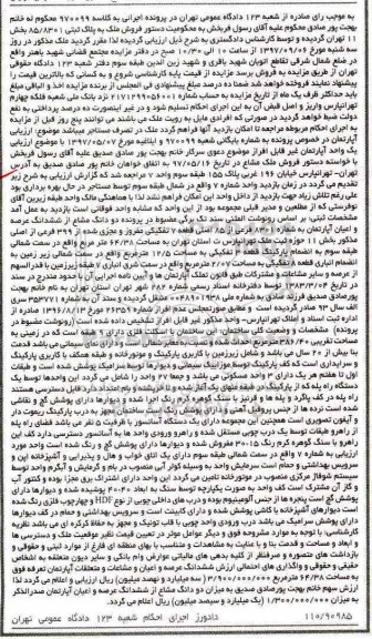 مزایده ، مزایده ملک به پلاک ثبتی 85/8301 بخش 11 تهران 