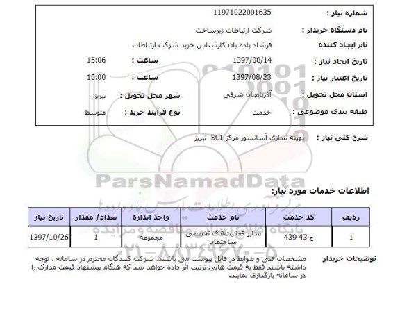 استعلام,استعلام بهینه سازی آسانسور مرکز SCI تبریز
