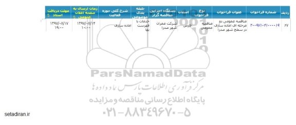 ﻿فراخوان مناقصه عمومی دو مرحله ای ,فراخوان آماده سازی در سطح شهر