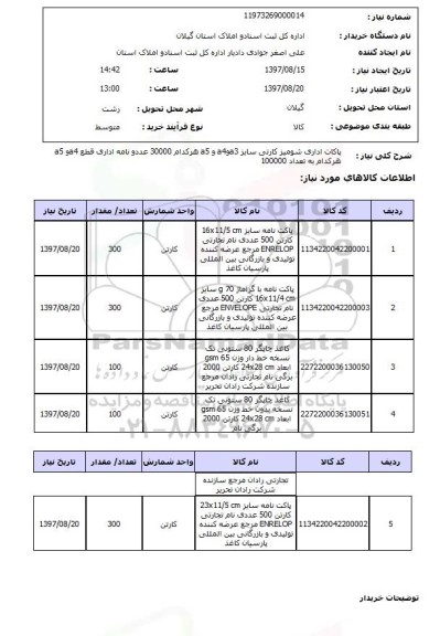 استعلام, استعلام  پاکات اداری شومیز ...