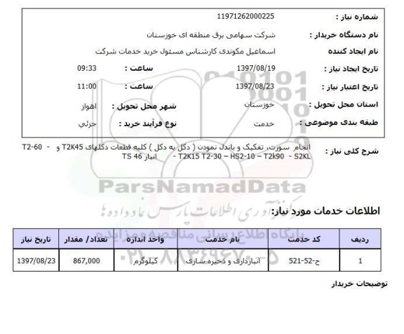 استعلام, استعلام  انجام سورت، تفکیک و باندل نمودن دکل ...