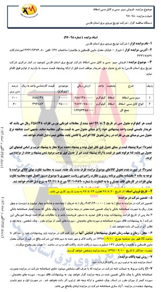 مزایده, مزایده  فروش سیم مسی و کابل مسی اسقاط 