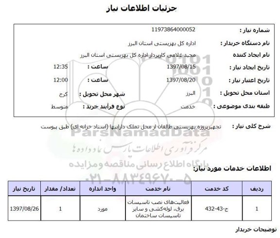 استعلام, تجهیز پروژه بهزیستی