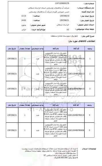 استعلام , استعلام تابلو برق شهرستان 