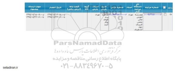 مزایده ، مزایده پرده هوای توکار آکبند
