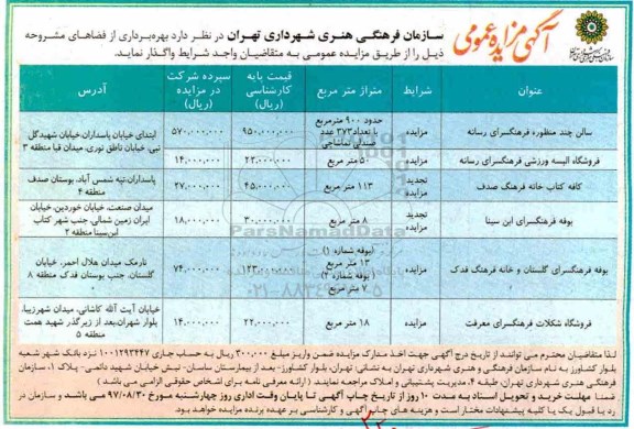 آگهی مزایده عمومی , مزایده بهره برداری از فضاها