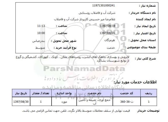 استعلام; استعلام لایروبی و بهسازی چاهک ...