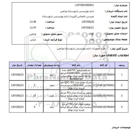 استعلام,خرید تجهیزات اداره بهزیستی