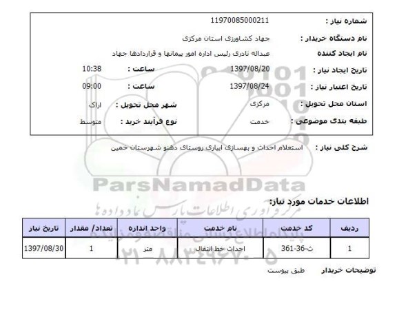  استعلام, احداث و بهسازی آبیاری روستای