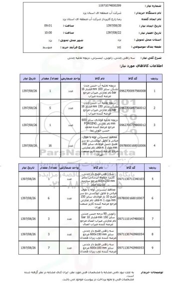استعلام, استعلام سه راهی چدنی، زانویی، اینسرتی، دریچه تخلیه چدنی...