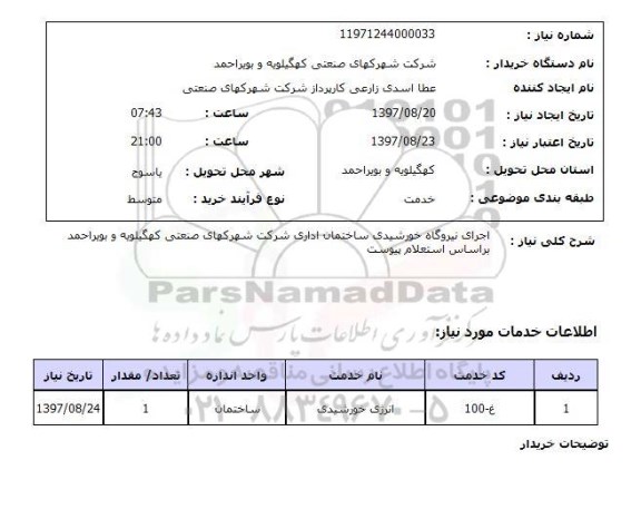 استعلام, اجرای نیروگاه خورشیدی