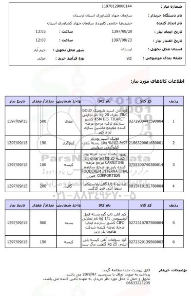 استعلام, استعلام کود ، بهبود دهنده و ...