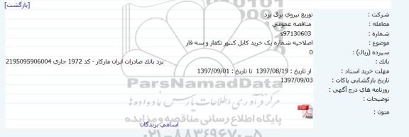 مناقصه ، اصلاحیه مناقصه خرید کنتور تکفاز و سه فاز 