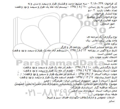 آگهی مناقصه, مناقصه واگذاری امور خدماتی ٬نگهبانی و پشتیبانی