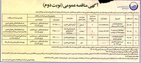 مناقصه مناقصه خط انتقال فاضلاب شهرک....نوبت دوم