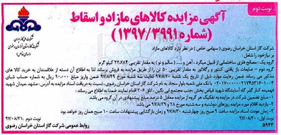 مزایده, مزایده کالاهای مازاد و اقساط نوبت دوم