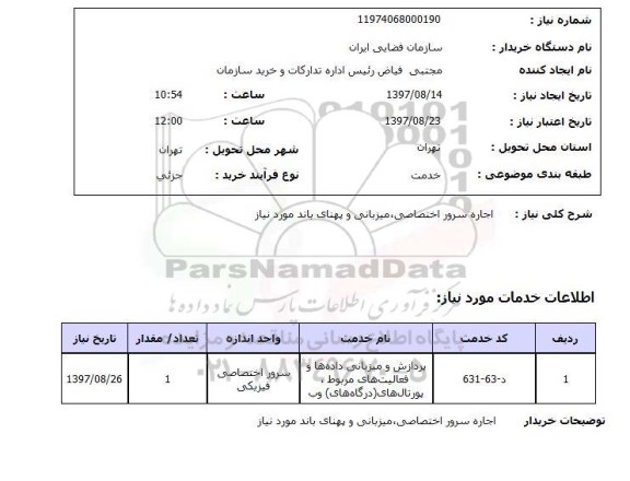 استعلام, اجاره سرور اختصاصی، میزبانی و پهنای باند مورد نیاز