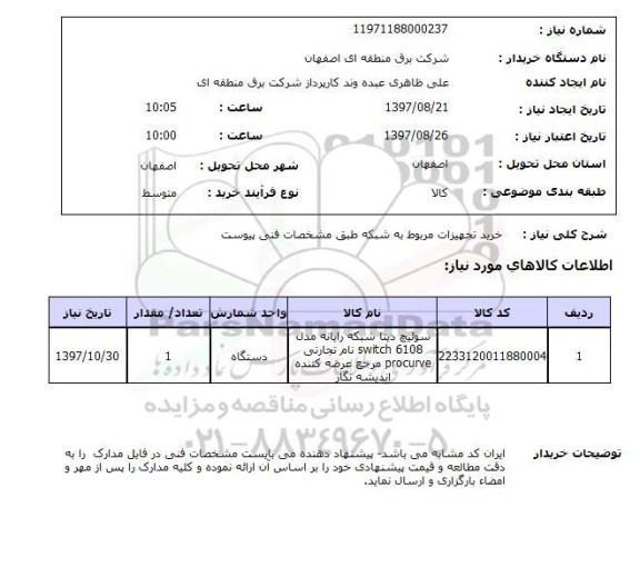 استعلام, استعلام خرید تجهیزات مربوط به شبکه...