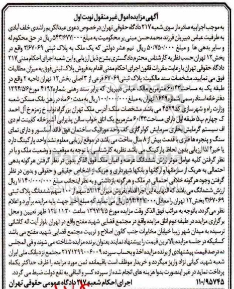 مزایده ,مزایده 52.14 سهم از 100 سهم ششدانگ پلاک ثبتی بخش 12 نوبت اول