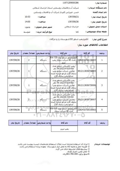 استعلام, استعلام الکترو پمپ شناور...